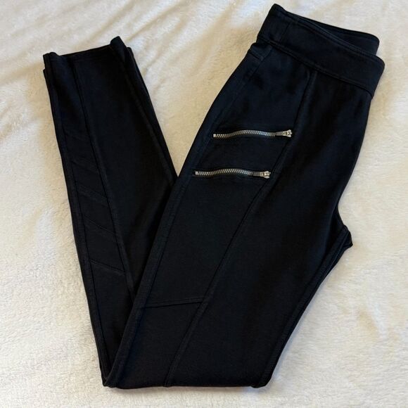 Athleta Ponte Moto Pants Black Skinny Ankle Stretch Travel Zip Pockets S #241300 - Picture 1 of 16